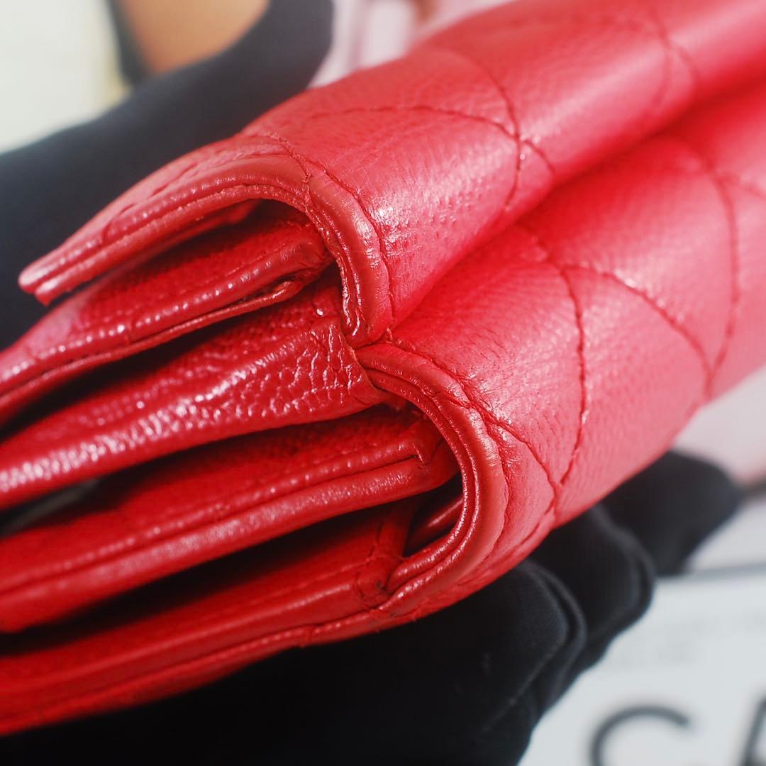 シャネル＊CHANEL＊キャビアスキン＊マトラッセ＊三つ折り財布＊レッド