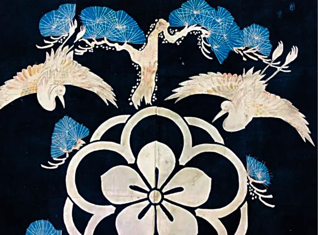 藍染布  筒描き   タペストリー　古布  希少❣️