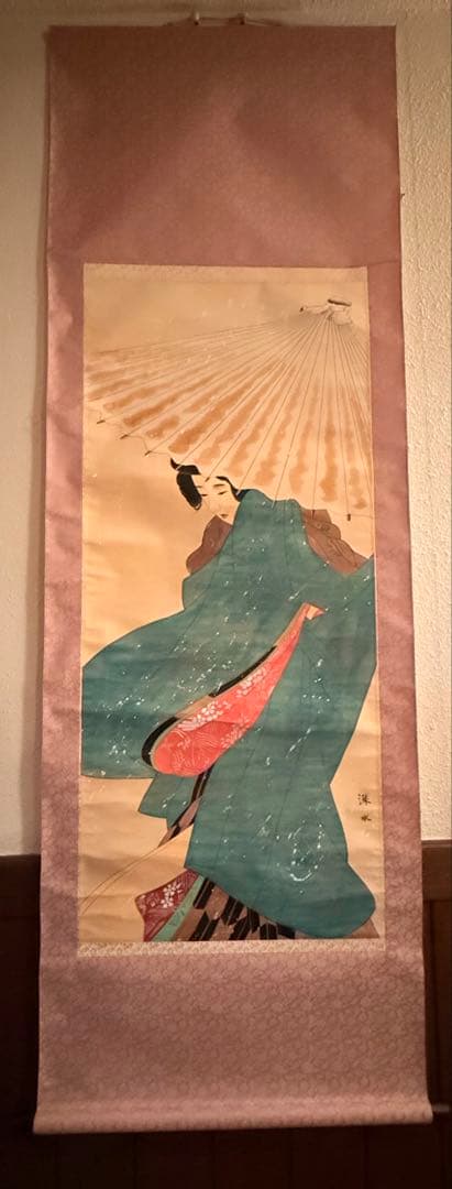 伊東深水作　吹雪　無落款　掛軸