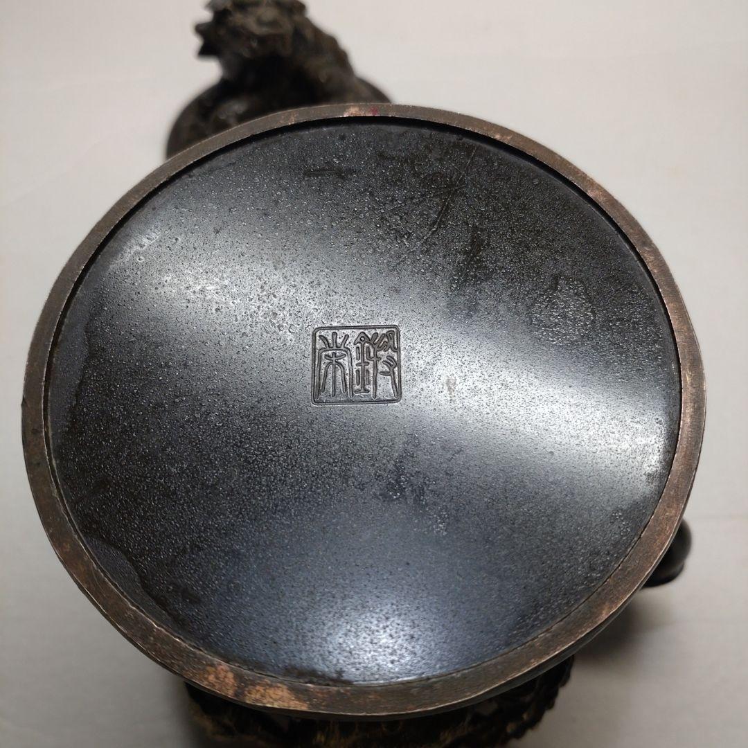 銅製 花鳥図 五具足 在銘／獅子香炉 燭台 花立 法具 仏教 仏壇 彫金 獣耳