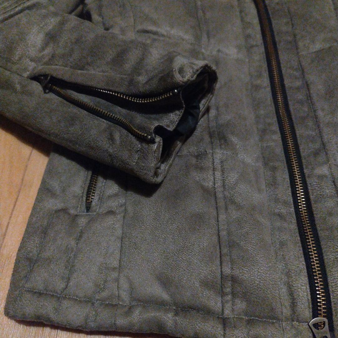 トルネードマート　フェイクレザーシングルライダースジャケット　ダブルジップ