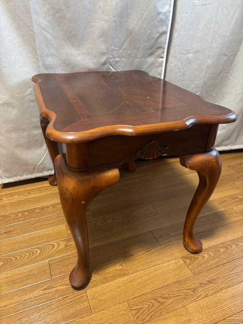 英国調アンティーク 木製 猫足 サイドテーブル ダークブラウン レトロ