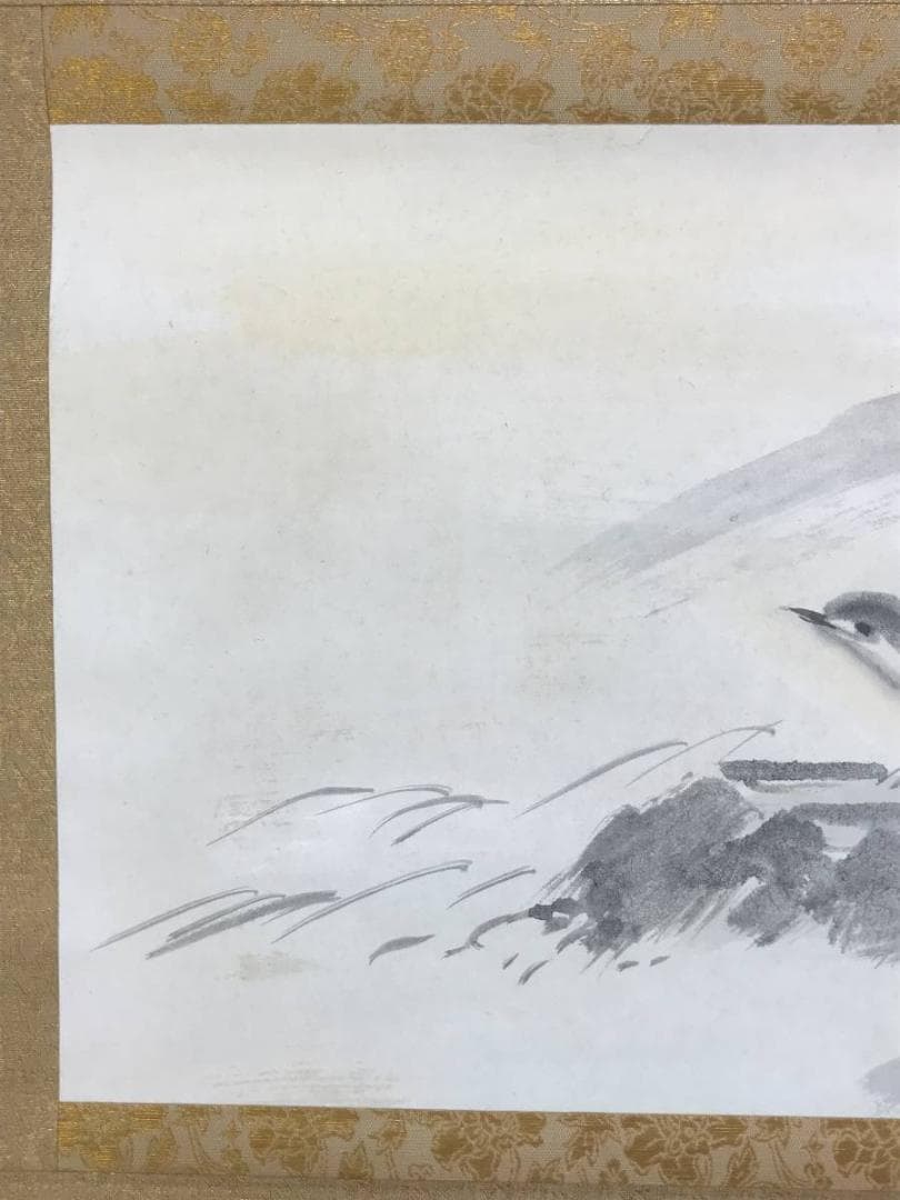 真作/川崎小虎/清流小禽図/川辺小鳥図/花鳥図/掛軸/名家伝来/AE-9