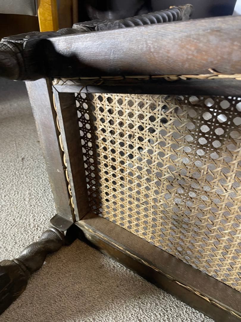 アンティーク ハイバックチェア 聖母子 天使 籐張り ヨーロッパ家具