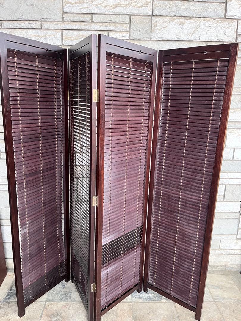 木製スラット式パーテーション 3つ折り　仕切り　目隠し