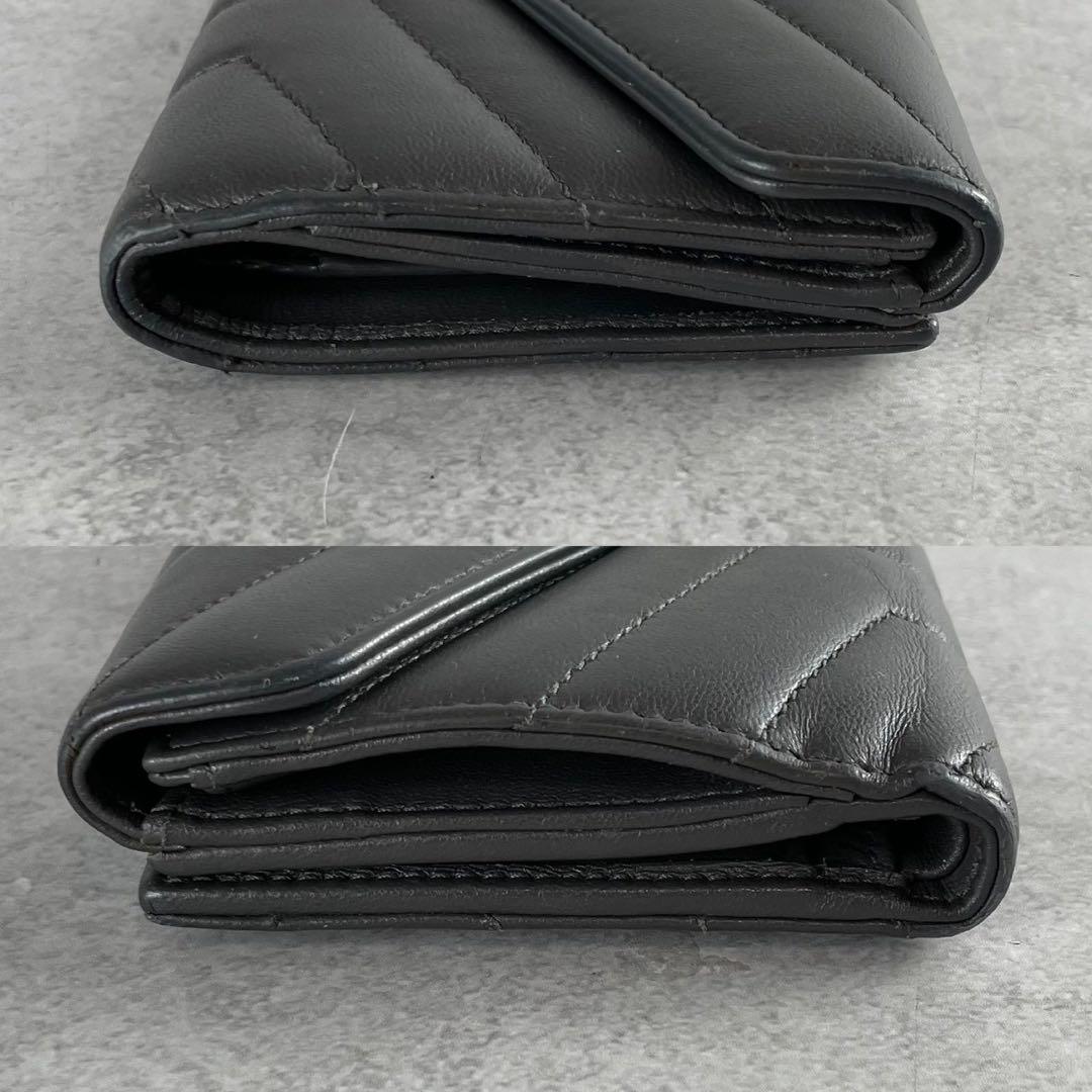 【美品】サンローランパリ 三つ折財布 カサンドラ レザー グレー