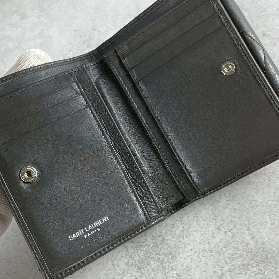【美品】サンローランパリ 三つ折財布 カサンドラ レザー グレー
