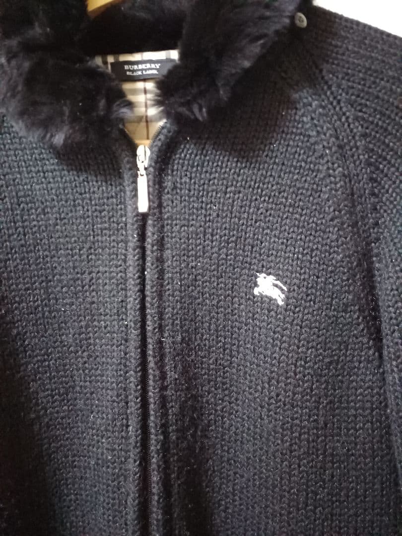 バーバリーブラックレーベル ラビットファー付きニットジャケット