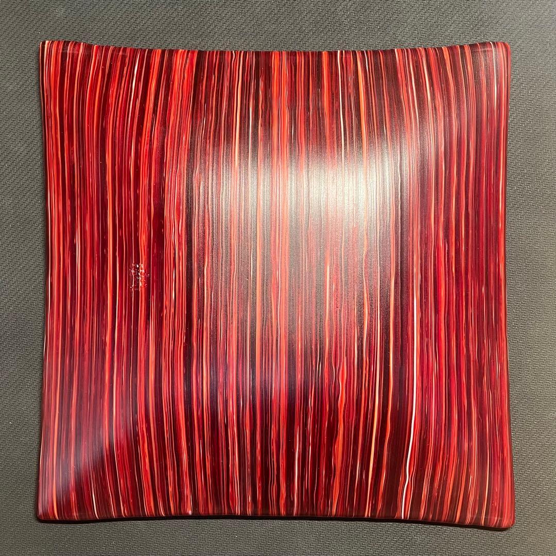 【未使用完美品】新倉晴比古　木精の器　ガラスアート　ステンドグラス　工芸品　角皿