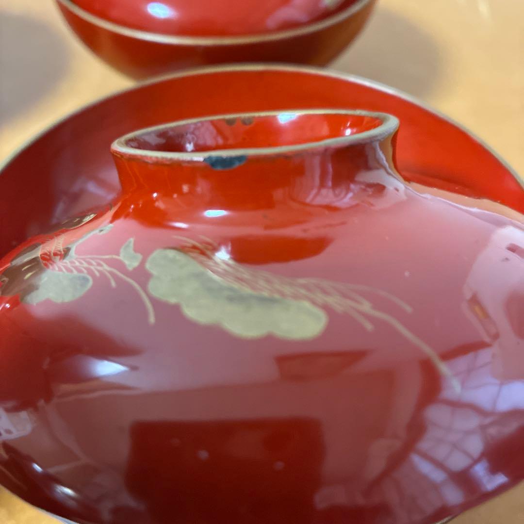 漆器　金絵　朱　蓋付椀　10客　共箱 骨董品