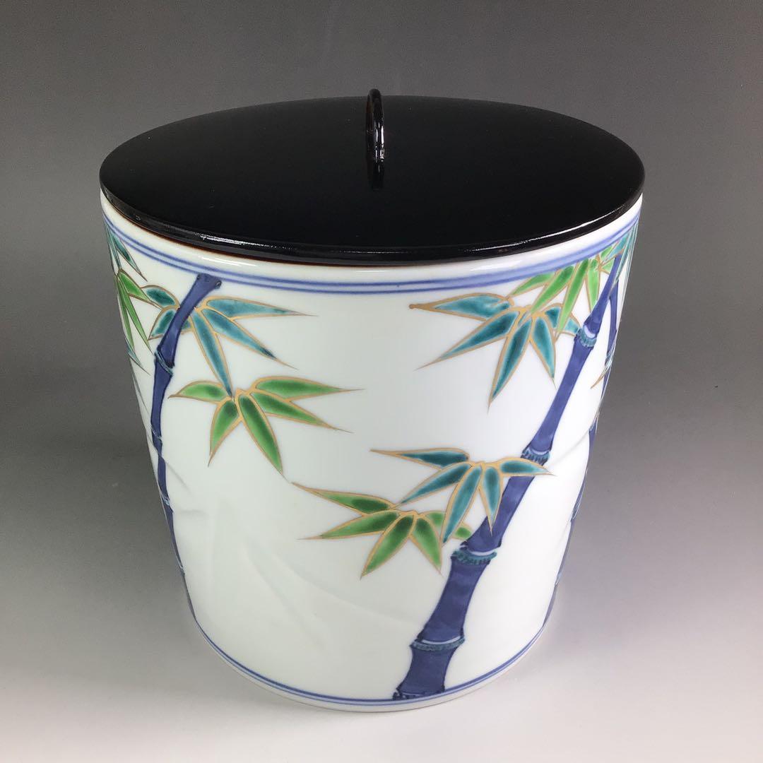 Ｒ１０　水指　『平安　林秀峰造』『金彩彩竹文』『一重口水指』　共箱　茶道具