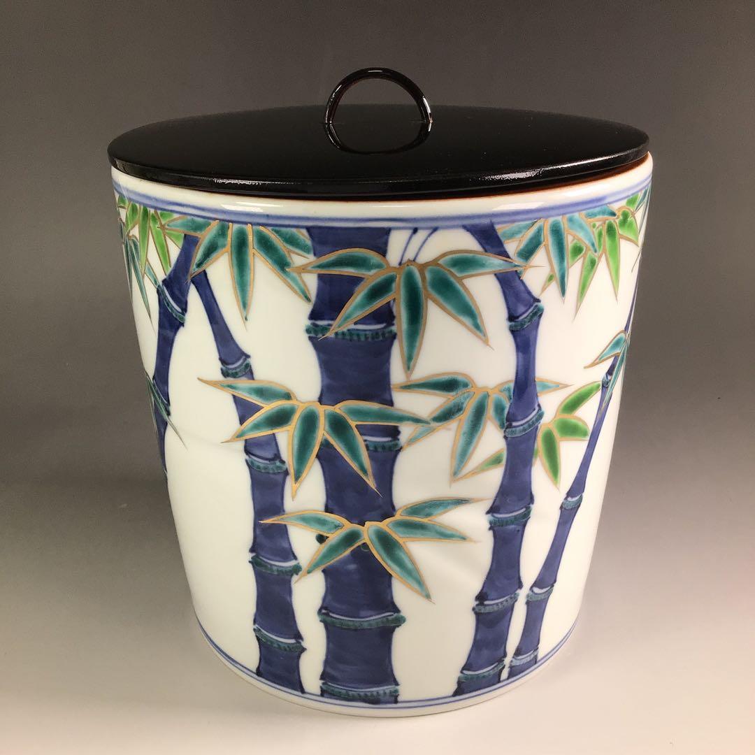 Ｒ１０　水指　『平安　林秀峰造』『金彩彩竹文』『一重口水指』　共箱　茶道具