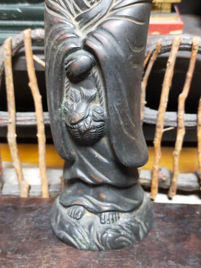 ♥☆彡　とても古い　銅製　観音像　立像　２　観音様　仏像　骨董　中国　レトロ