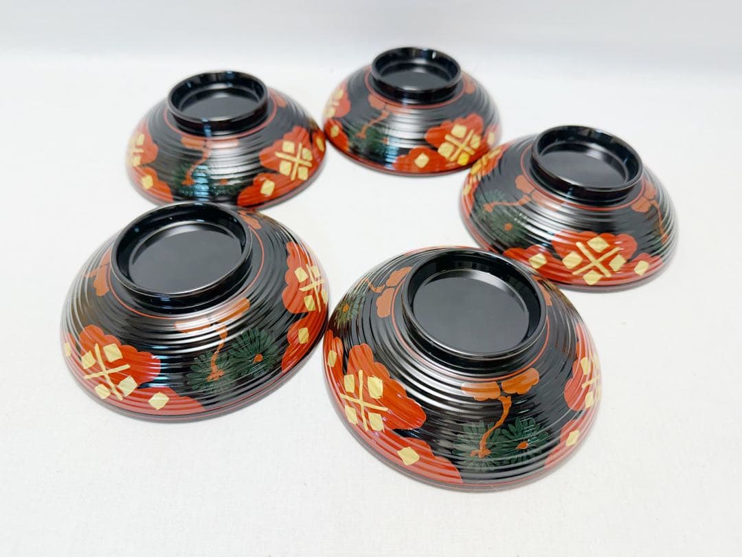 未使用 懐石道具 正法寺蒔絵 煮物椀 5客揃 内黒 和食器 汁椀 和食器 共箱