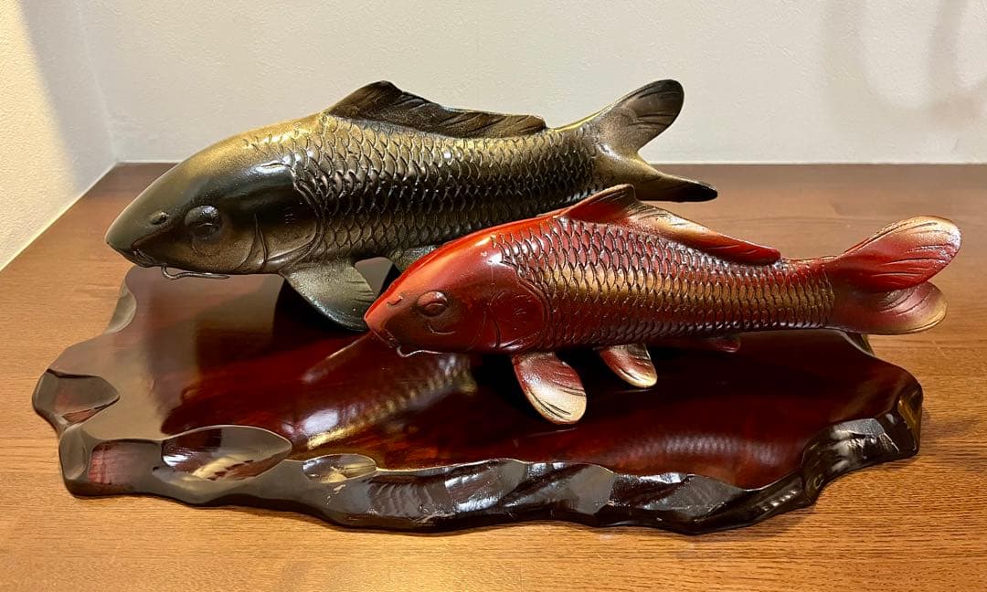 大双鯉　高級美術工芸品　置物