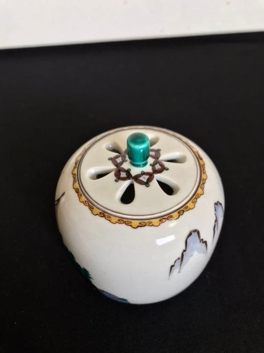 九谷の名工  三ツ井為吉作 色絵 十網図 香炉 K84 共箱