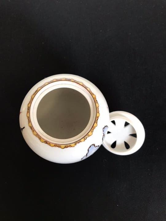 九谷の名工  三ツ井為吉作 色絵 十網図 香炉 K84 共箱