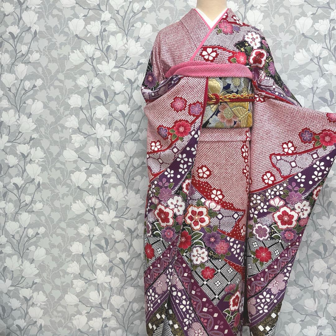 正絹 振袖 長襦袢セット古典柄熨斗模様トールサイズ