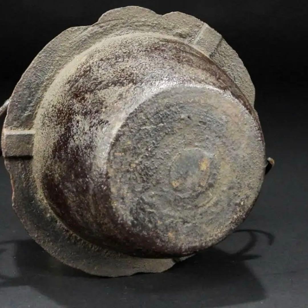 【ウラン】時代 古鉄 風炉 桧垣風炉 窶風炉 漢詩茶飯釜 替蓋付 煎茶道具