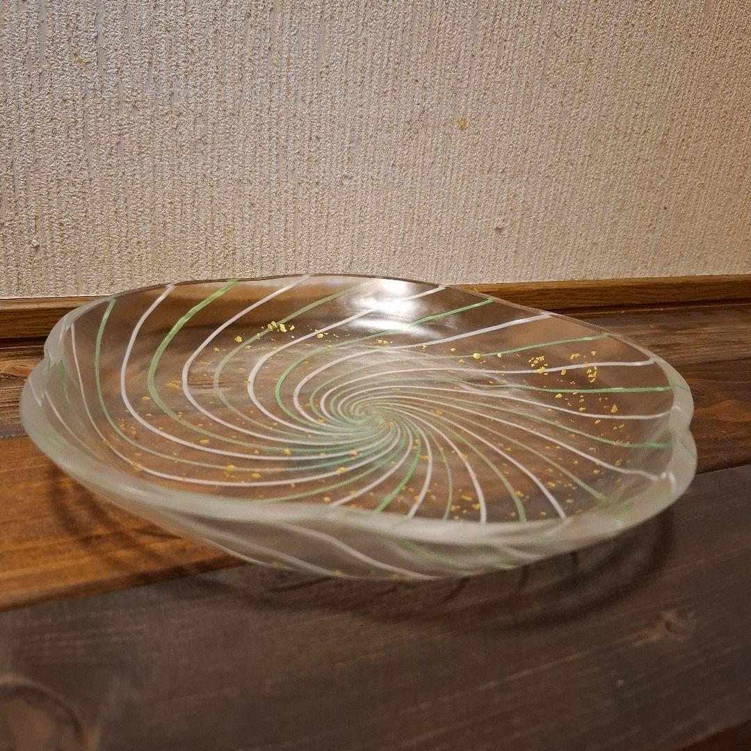 水崎硝子　金箔入りフローラルスパイラルプレート #MZY25