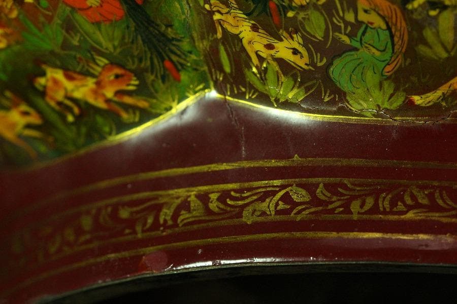 橿原國 細密狩猟更紗紋 変円形 鉢 手描き彩色 作家物 共箱(K-A755)