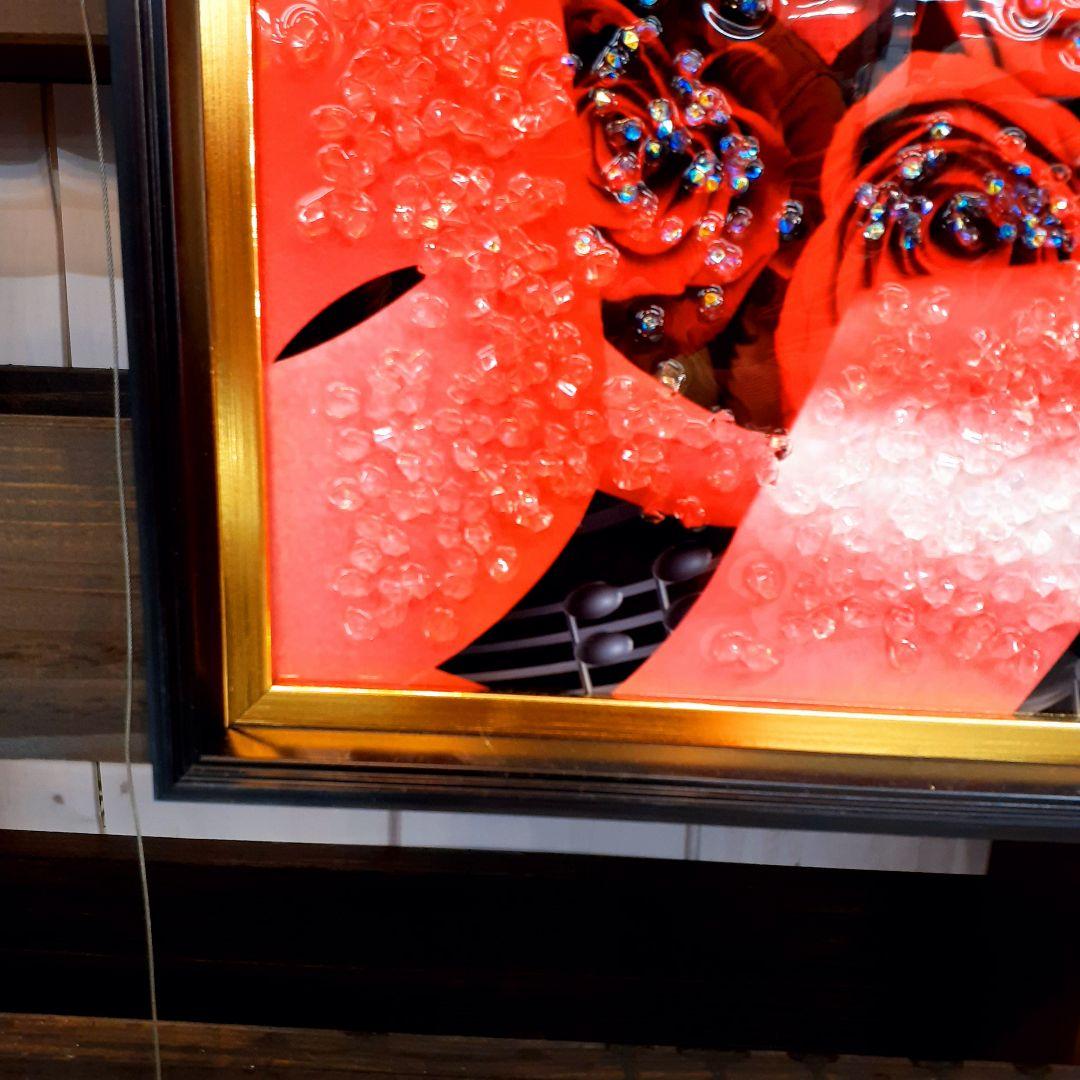 輸入雑貨　赤い薔薇　天然水晶石　クリスタルアート