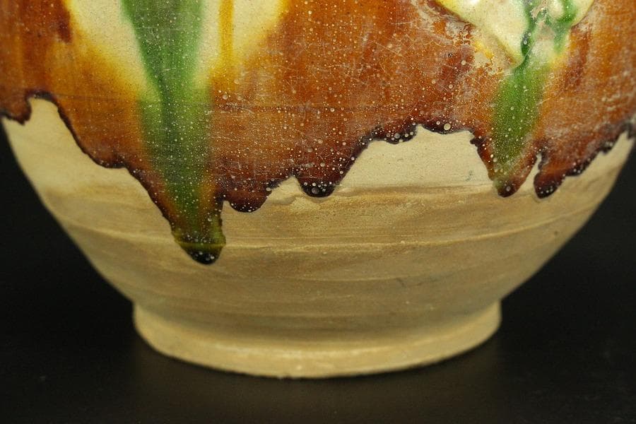 中国美術 唐三彩 蓋壷 高19cm(LC153)