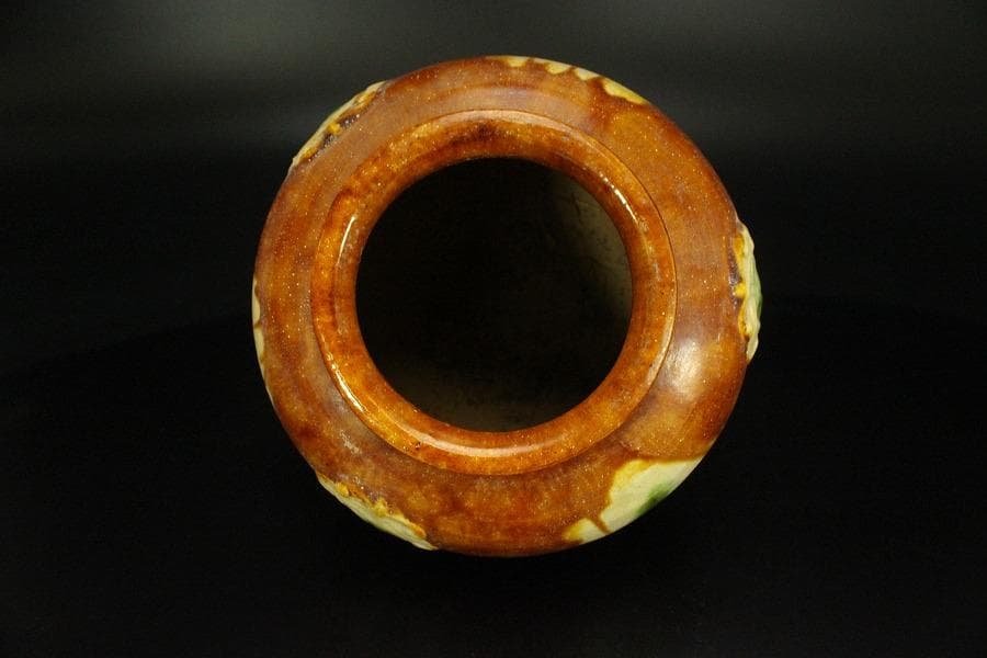 中国美術 唐三彩 蓋壷 高19cm(LC153)