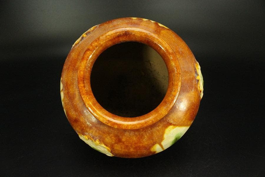 中国美術 唐三彩 蓋壷 高19cm(LC153)