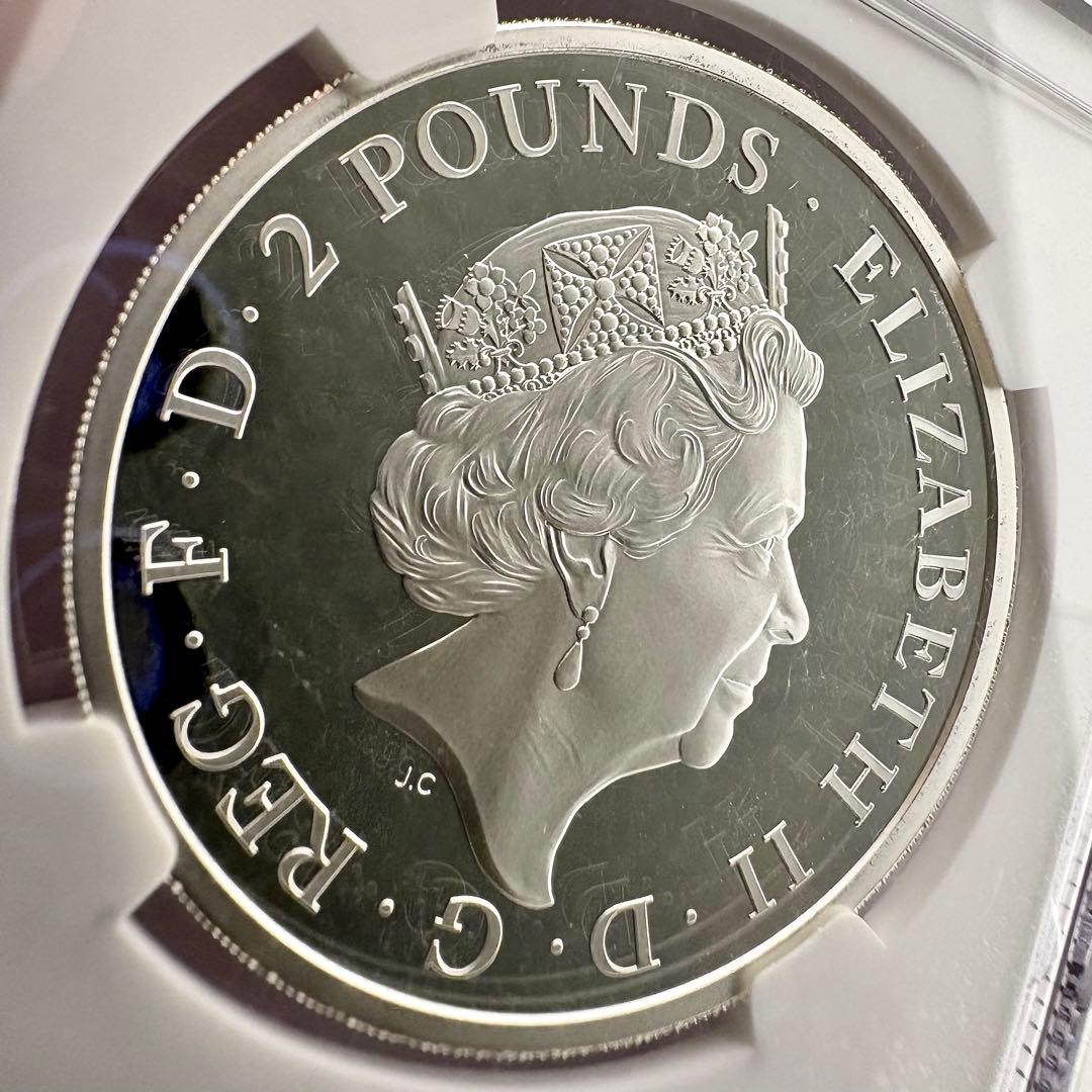 最高鑑定 2017 イギリス ブリタニア 20周年記念 2ポンド 1オンス 銀貨