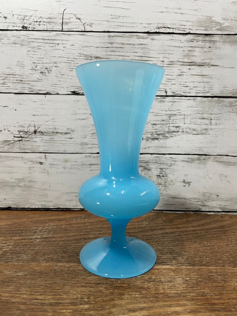 フランスアンティーク オパリンガラスの花瓶 ブルー系 一輪挿し グラス 花器