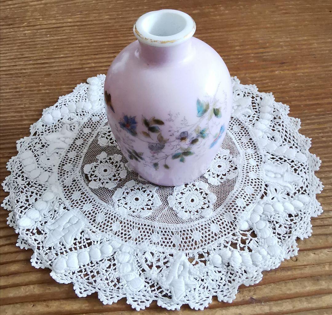 追加参照画像☘アンティーク 手描き山野草 ペールピンク 化粧水・オイル陶器ボトル