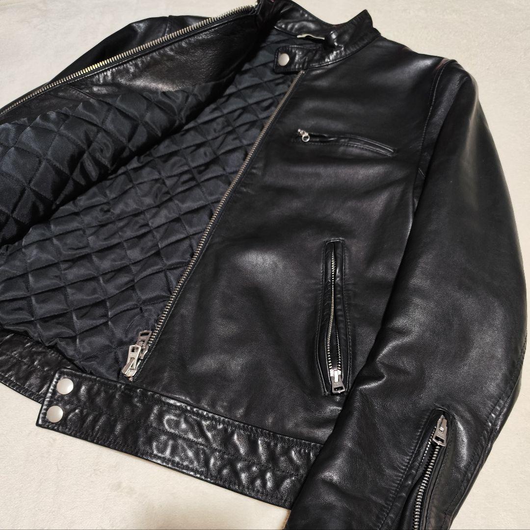 美品【 SHIPS 】 ✦ シップス ラム レザー ライダース ジャケット 黒