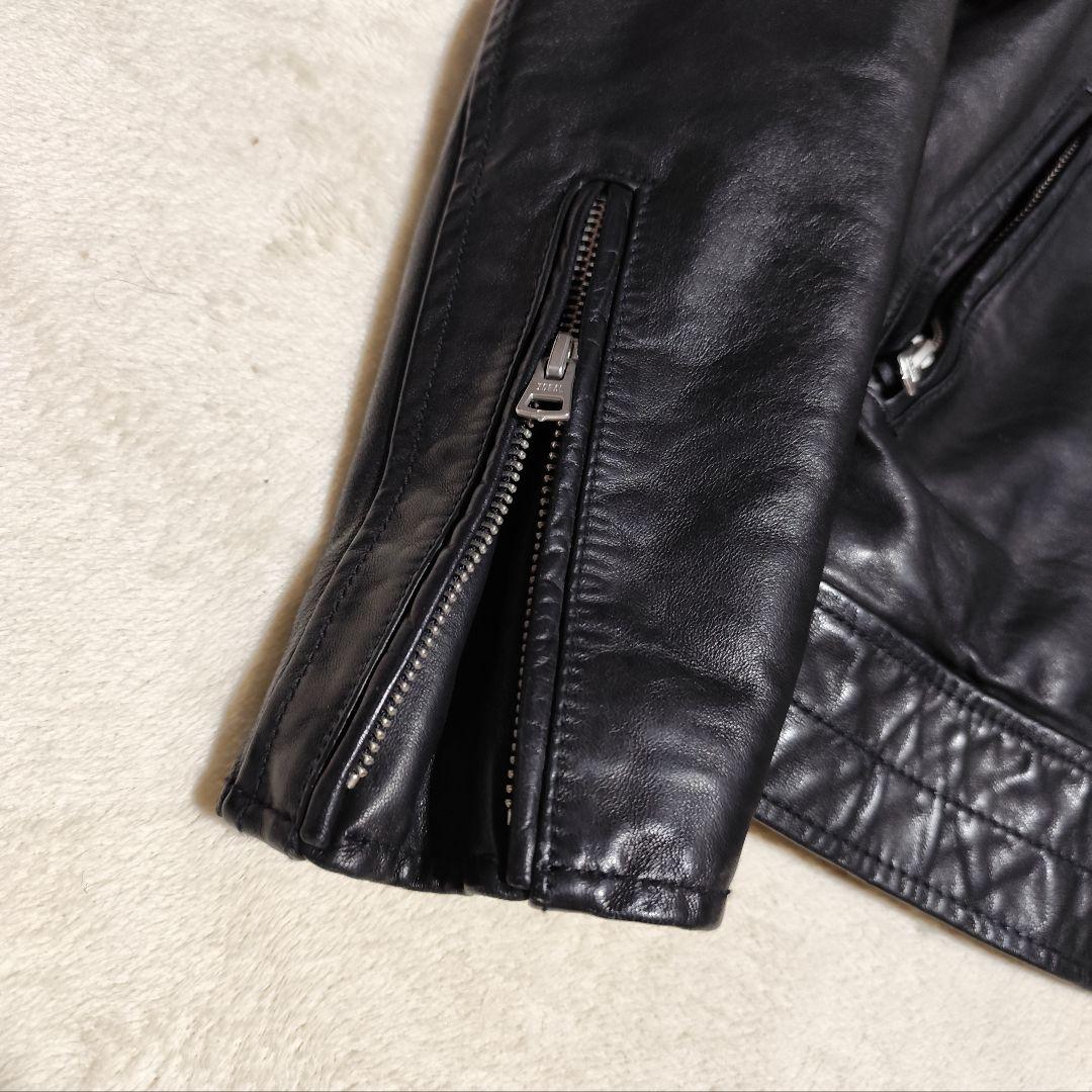 美品【 SHIPS 】 ✦ シップス ラム レザー ライダース ジャケット 黒