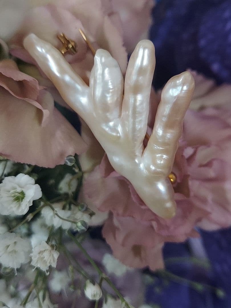 新品　k18　バロック　オレンジ淡水真珠　ブローチ　限定品