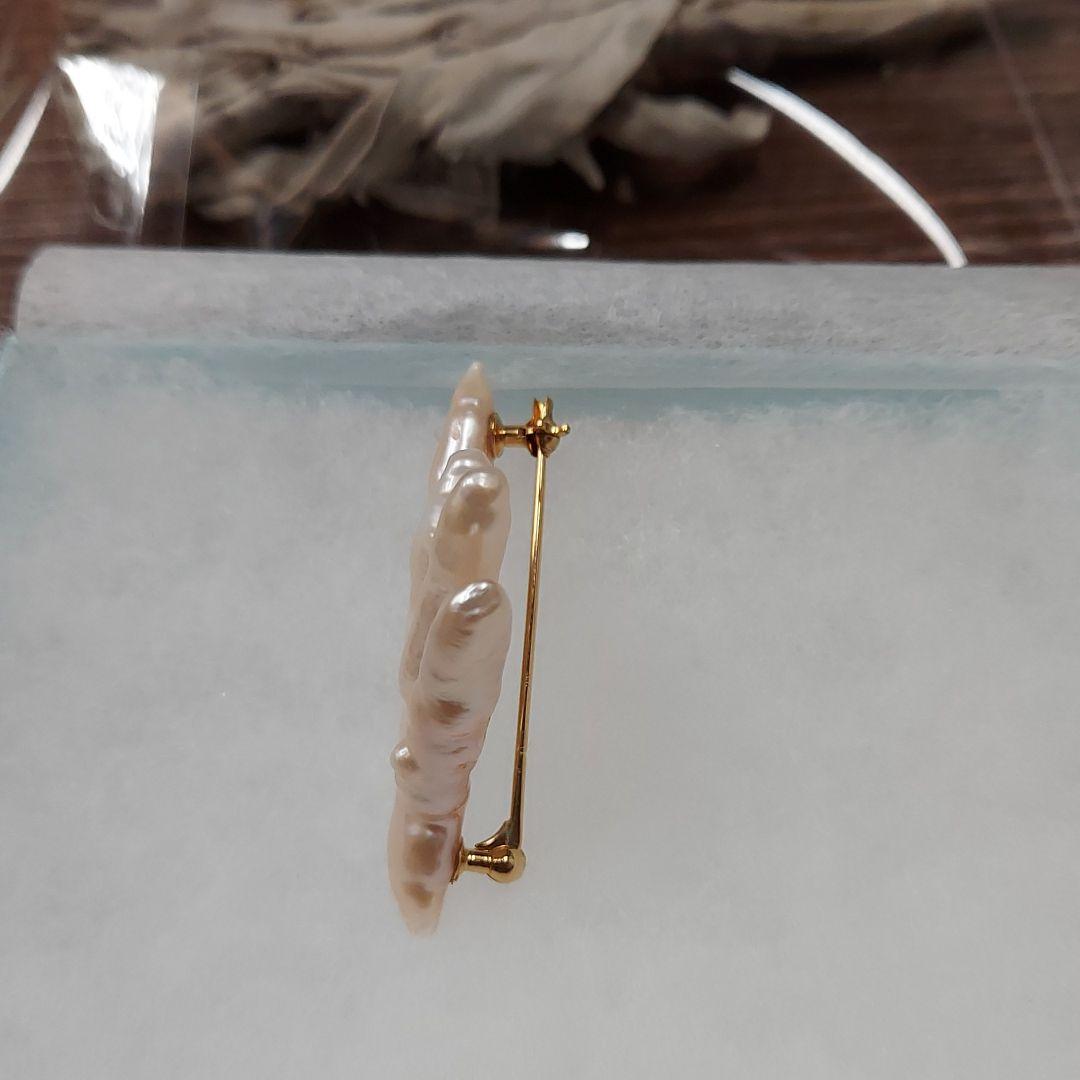 新品　k18　バロック　オレンジ淡水真珠　ブローチ　限定品