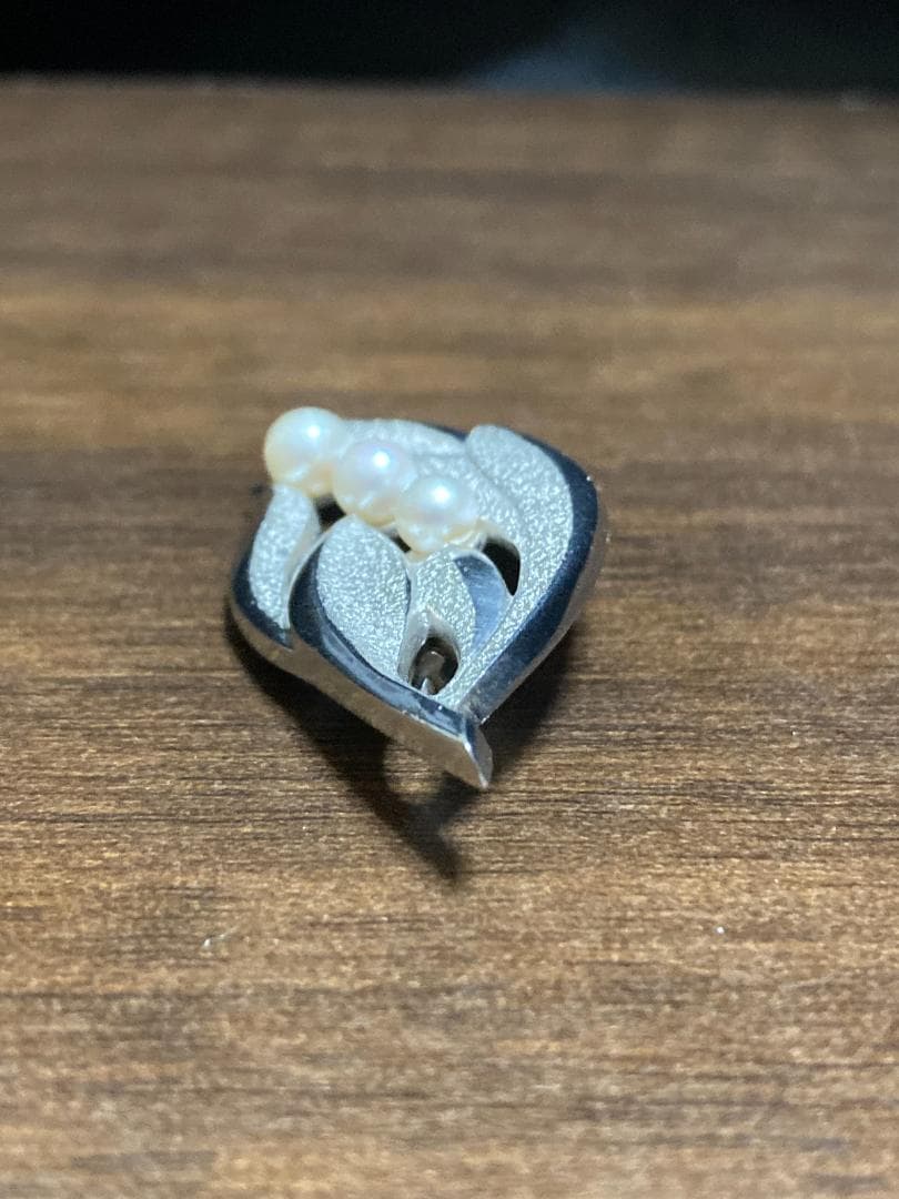 MIKIMOTO ミキモト パール 真珠 3粒 3珠 リーフ ブローチ シルバー