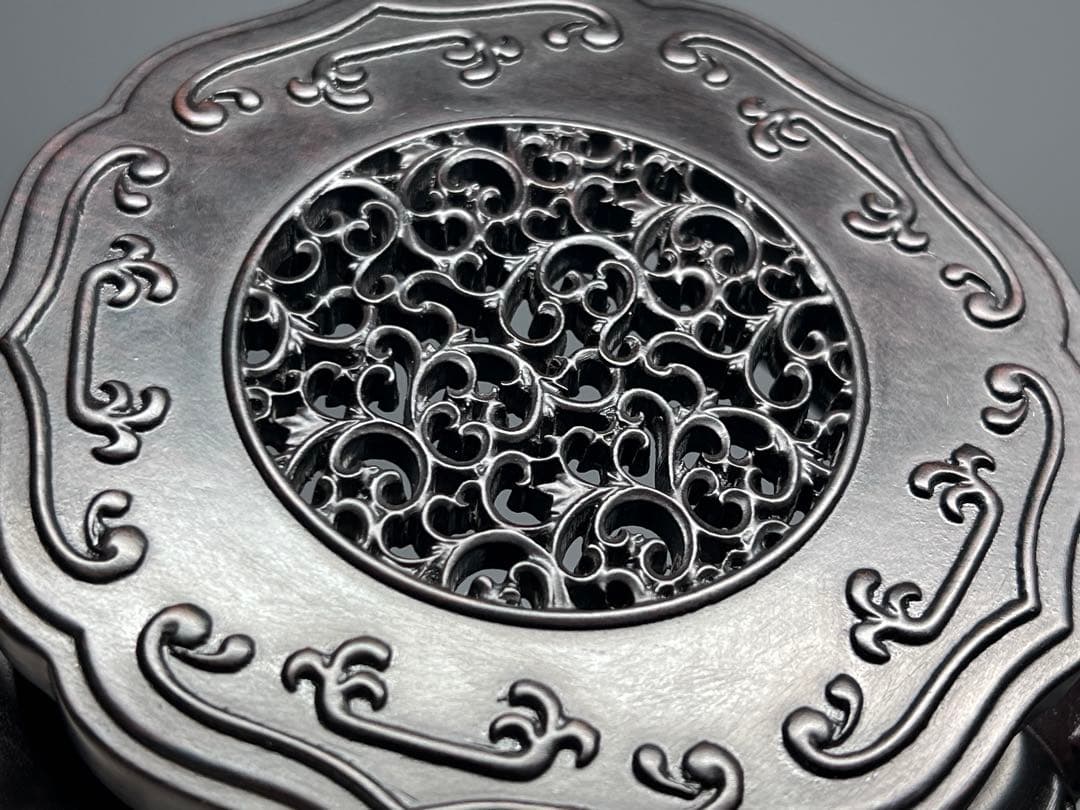 未使用 中国美術 唐木 紫檀 木製 花台 香炉台 台座 置物台 木彫 飾り台