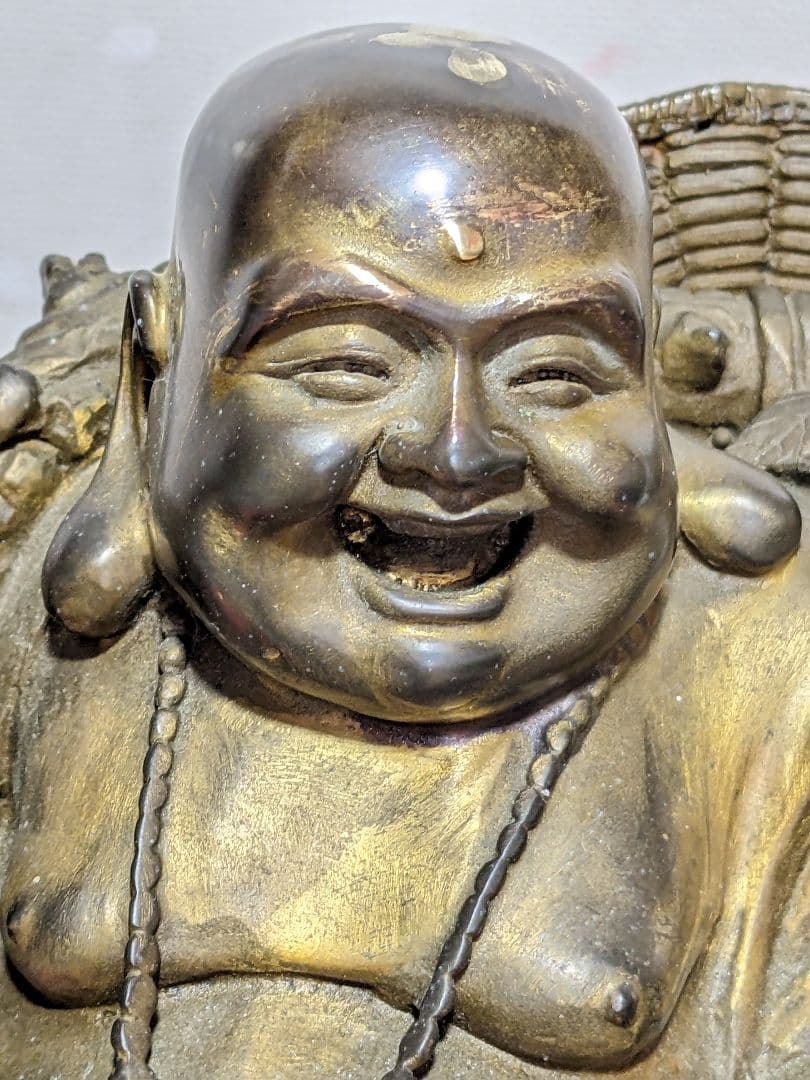 ⭐️中国銅器 仏像 布袋像 縁起置物 唐金 宣徳銅 桃 瓢箪 招運 銅製 骨董品