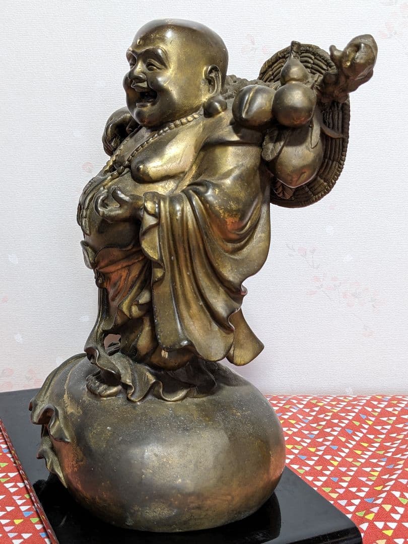 ⭐️中国銅器 仏像 布袋像 縁起置物 唐金 宣徳銅 桃 瓢箪 招運 銅製 骨董品
