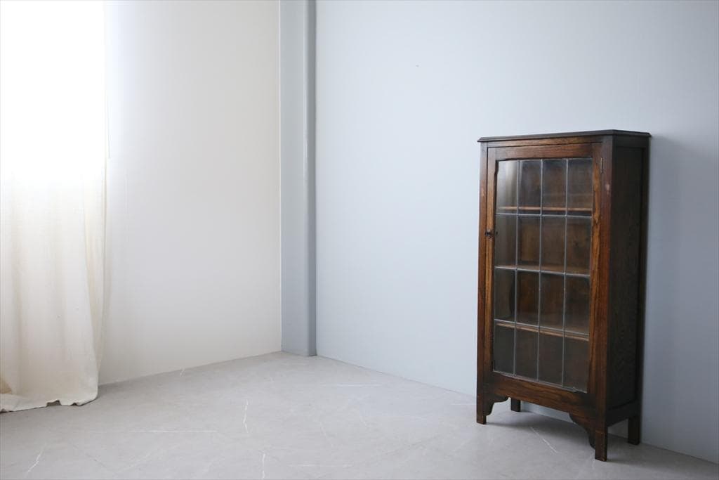 英国アンティーク木製ブックケースキャビネット/本棚/食器棚/飾り棚(91-37)