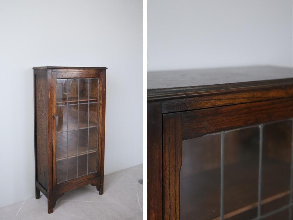 英国アンティーク木製ブックケースキャビネット/本棚/食器棚/飾り棚(91-37)