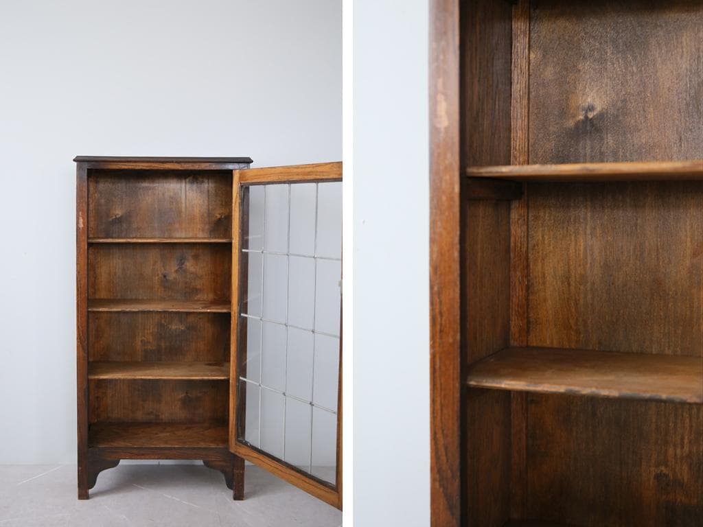 英国アンティーク木製ブックケースキャビネット/本棚/食器棚/飾り棚(91-37)