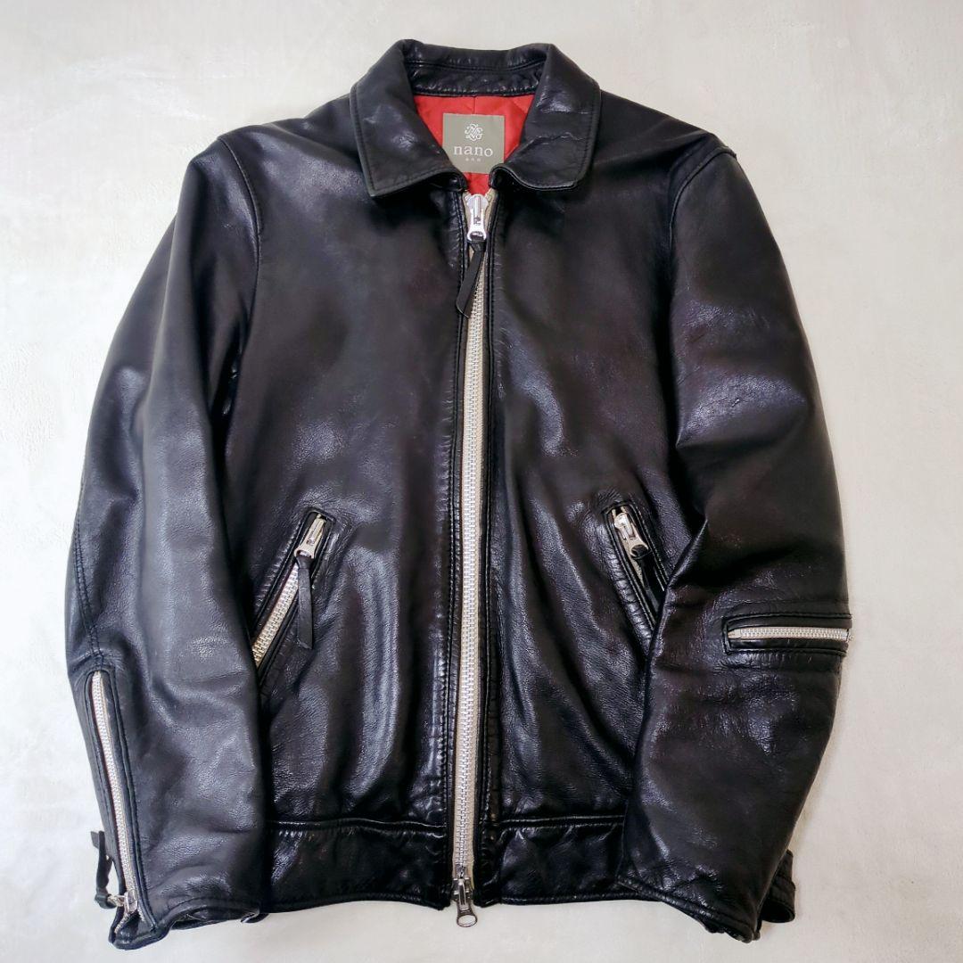 【美品】ナノユニバース ラムレザー シングルライダース S 黒