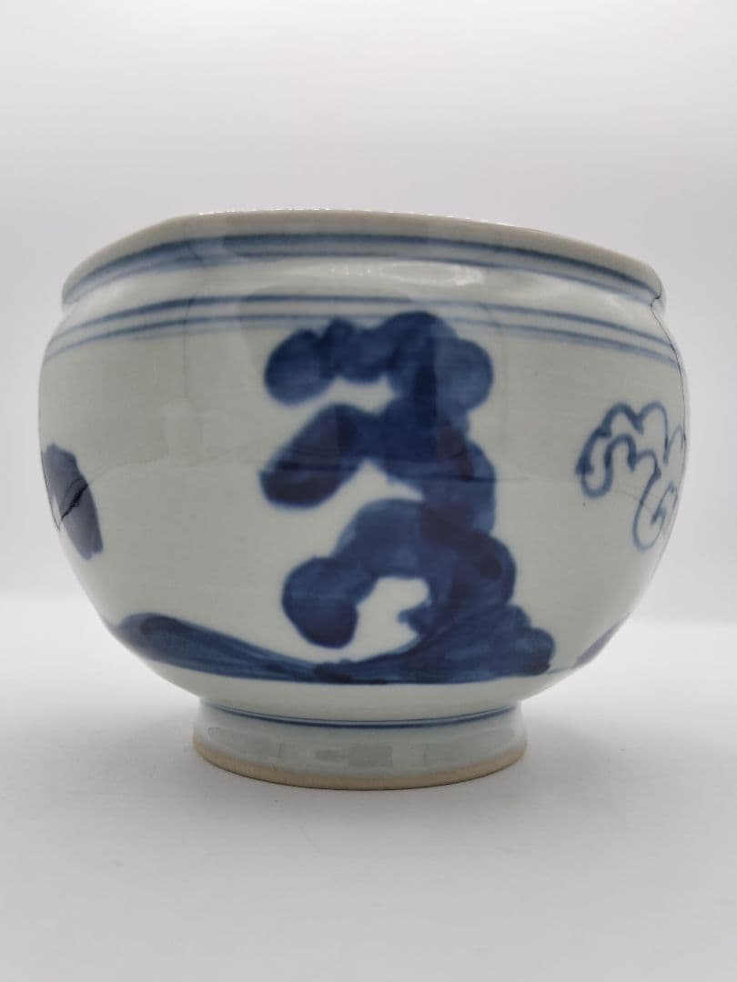 c444 建水 五角形 染付 桜川 水野菊晃 木箱 茶道具 古物