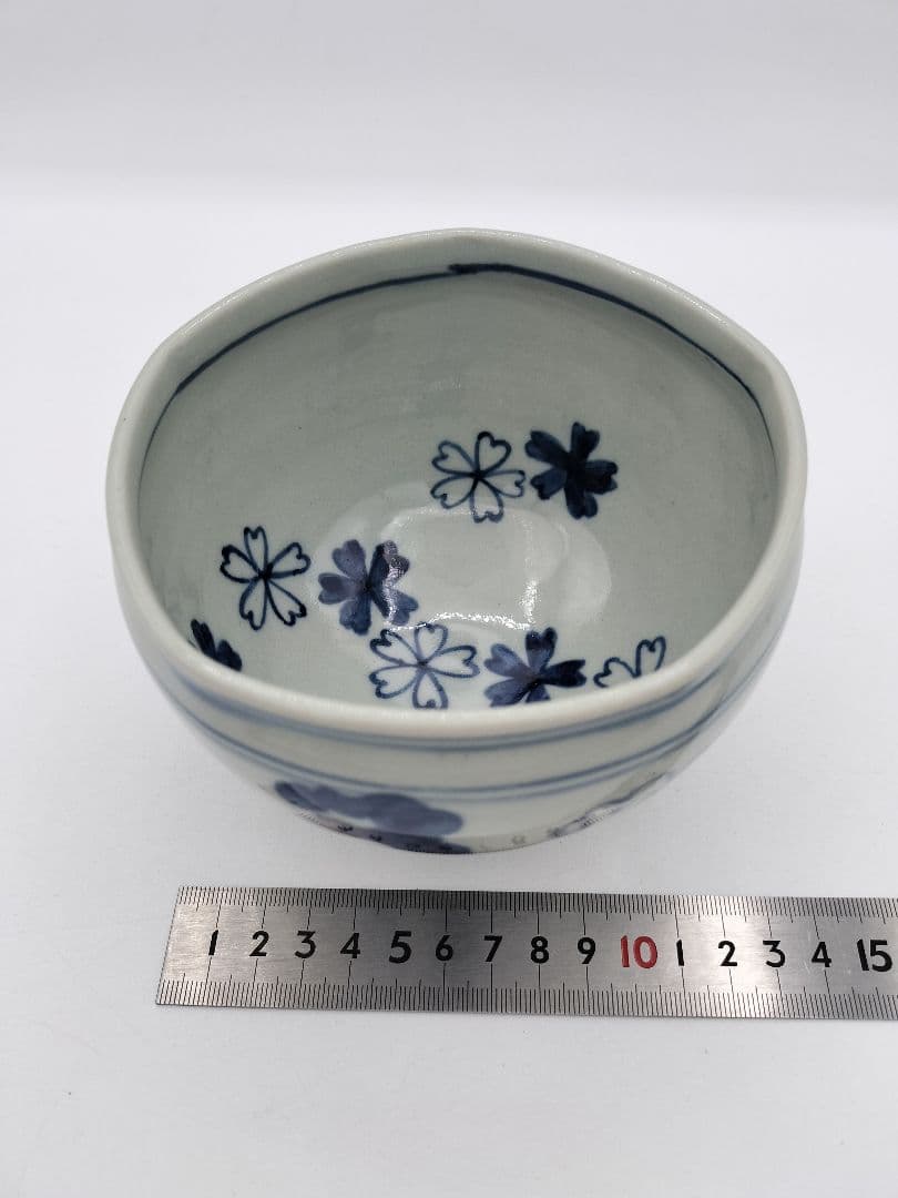 c444 建水 五角形 染付 桜川 水野菊晃 木箱 茶道具 古物