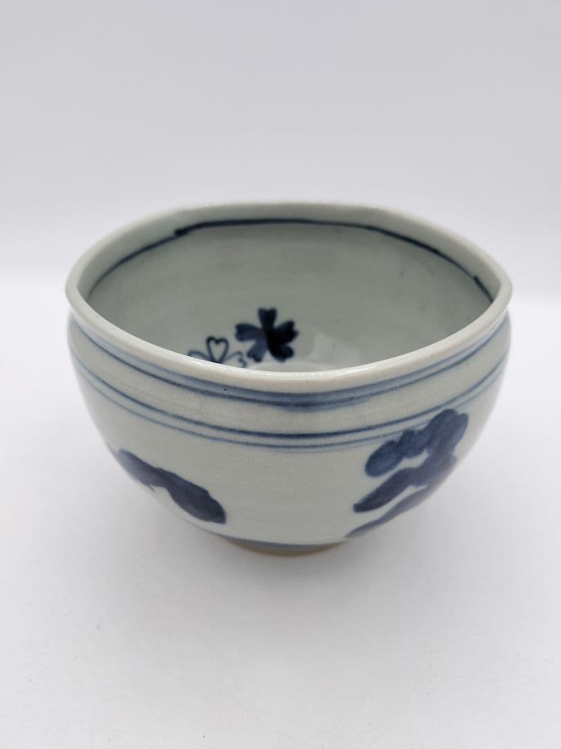 c444 建水 五角形 染付 桜川 水野菊晃 木箱 茶道具 古物