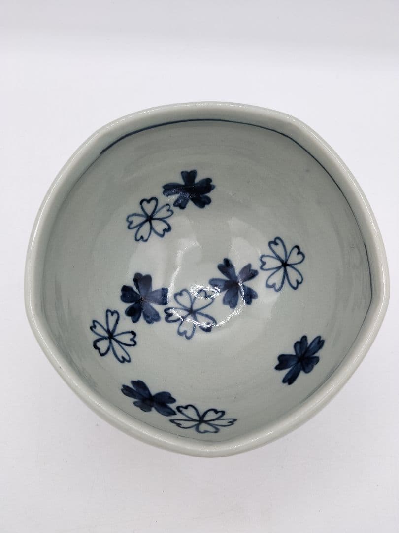 c444 建水 五角形 染付 桜川 水野菊晃 木箱 茶道具 古物