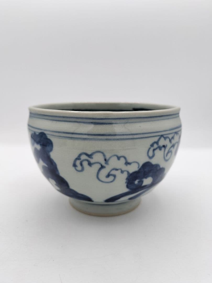 c444 建水 五角形 染付 桜川 水野菊晃 木箱 茶道具 古物