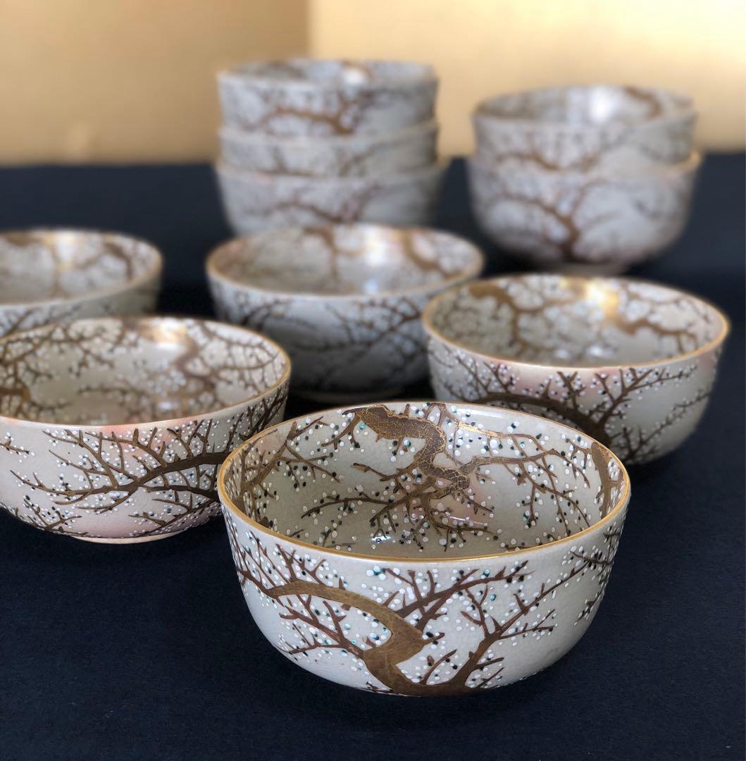 《R》懐石 仁清光琳梅画写 向付10客 快楽造 共箱　251009い1